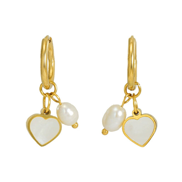 Pearl And Titanium Steel Women's Fashion Earrings With Geometric Design And Electroplating