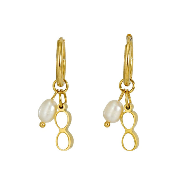 Pearl And Titanium Steel Women's Fashion Earrings With Geometric Design And Electroplating
