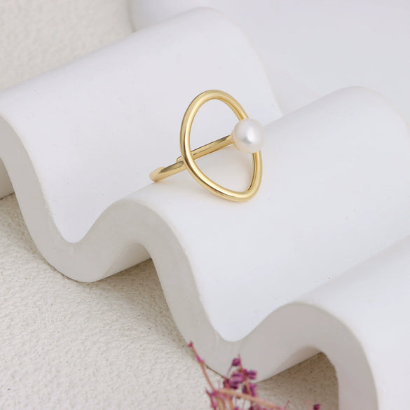 Pearl And Zinc Alloy Geometric Finger Ring Retro Simple Style For Women