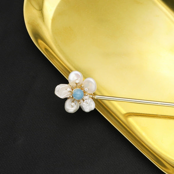 Pearl Aquamarine Hairpin Retro Geometric Style