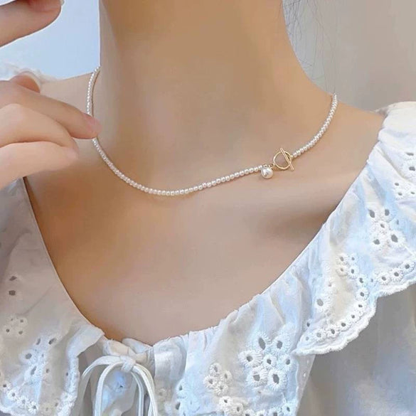 Pearl Ball Chain Clavicle Necklace Minimalist Unisex