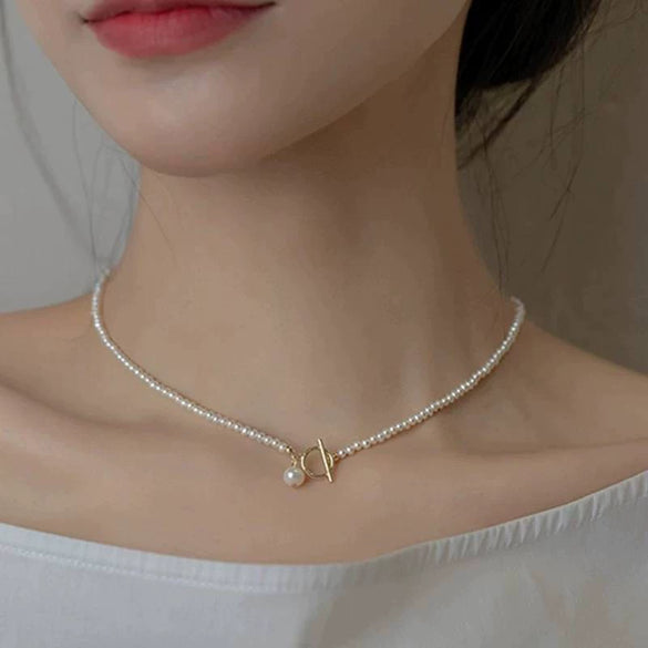 Pearl Ball Chain Clavicle Necklace Minimalist Unisex