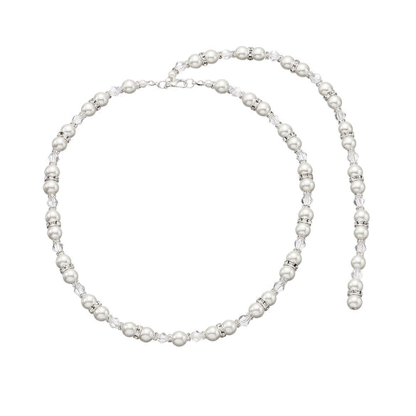 Pearl Ball Chain Women's Geometric Drop Shape Diamond Design Long Pendant Back Chain Necklace