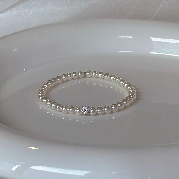 Pearl Bead Stitching Square Diamond Bracelet Handmade Women's Jewelry