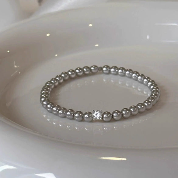 Pearl Bead Stitching Square Diamond Bracelet Handmade Women's Jewelry