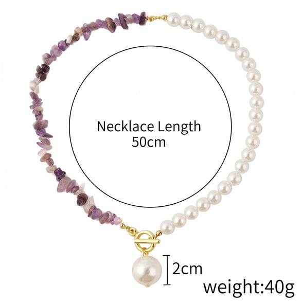 Pearl Beaded Necklace With Geometric Design And Electroplating Treatment For Women