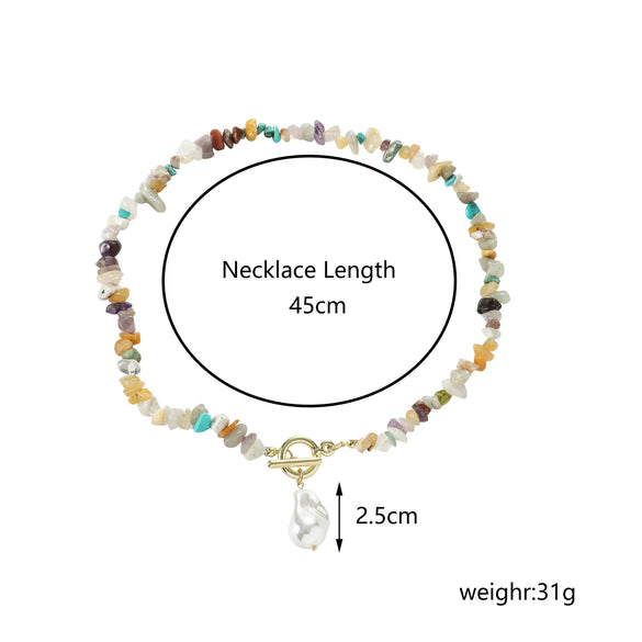 Pearl Beaded Necklace With Geometric Design And Electroplating Treatment For Women