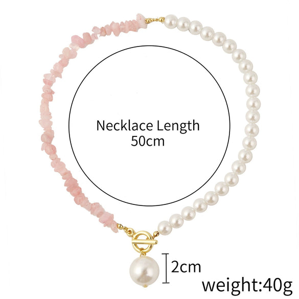 Pearl Beaded Necklace With Geometric Design And Electroplating Treatment For Women