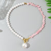 Pearl Beaded Necklace With Geometric Design And Electroplating Treatment For Women