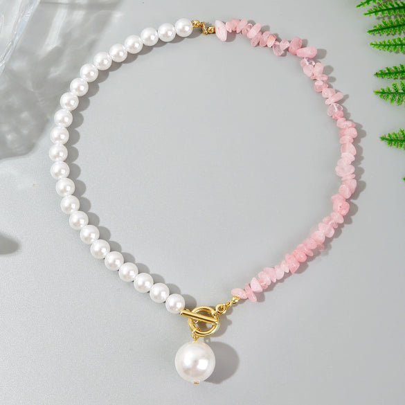 Pearl Beaded Necklace With Geometric Design And Electroplating Treatment For Women