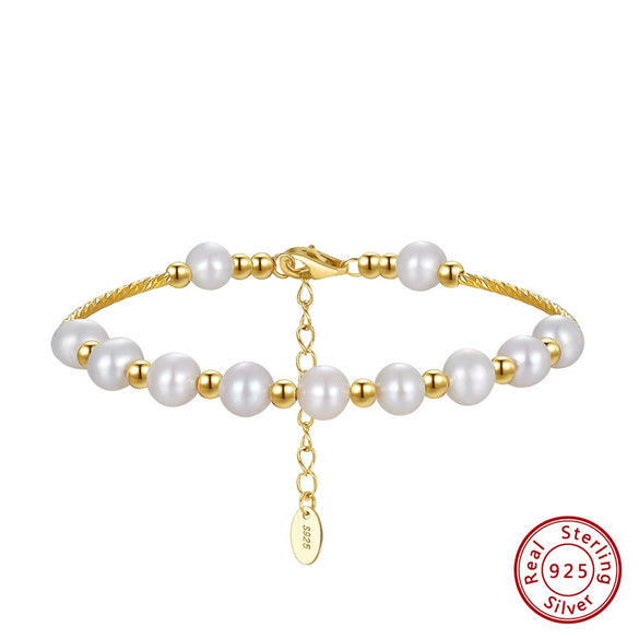 Pearl Beaded Women's Jewelry S925 Sterling Silver Bracelet With Geometric Design And Electroplating