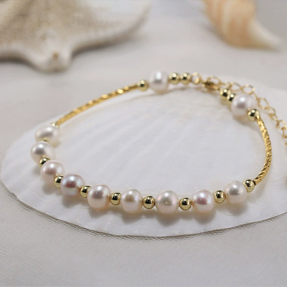 Pearl Beaded Women's Jewelry S925 Sterling Silver Bracelet With Geometric Design And Electroplating