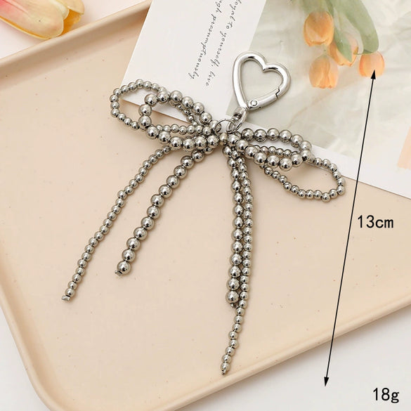Pearl Bow Beads Handmade Pendant Luggage Keychain Jewelry Accessories