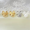 Pearl Bow Earrings S925 Silver Pin Empty Holder Copper With Line Pattern Gold Plated