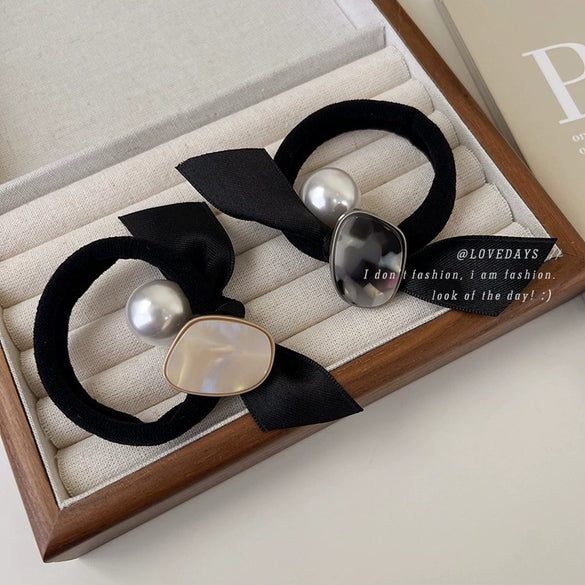 Pearl Bow Hair Tie Fabric Handmade