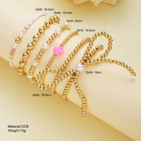 Pearl Bow Shaped Hand Jewelry Set With Electroplating Ccb Material For Women