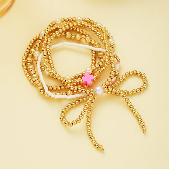 Pearl Bow Shaped Hand Jewelry Set With Electroplating Ccb Material For Women
