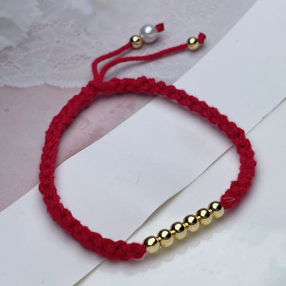 Pearl Bracelet Copper Alloy Freshwater Pearls Rice Type Water Drop Shape Red Rope Handwoven