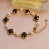 Pearl Bracelet Freshwater Pearl Four Leaf Clover Shape Copper Alloy Women's