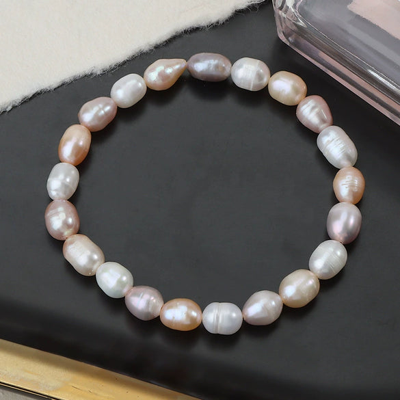 Pearl Bracelet Freshwater Pearl Rice Bead Elastic Minimalist Women's