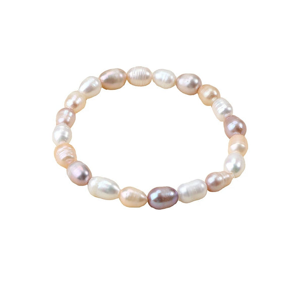 Pearl Bracelet Freshwater Pearl Rice Bead Elastic Minimalist Women's