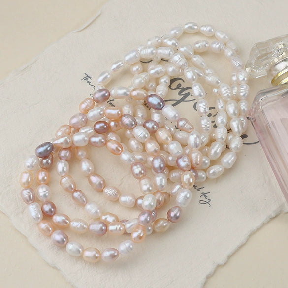 Pearl Bracelet Freshwater Pearl Rice Bead Elastic Minimalist Women's