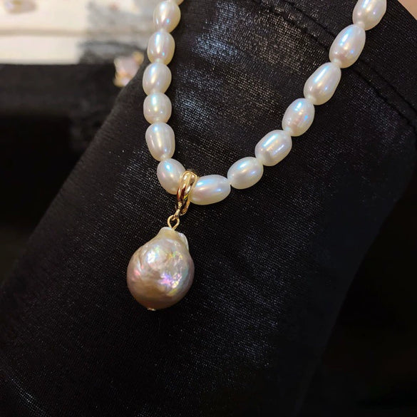Pearl Bracelet Necklace Pendant Baroque Alien Shape Copper Plated With 14K Gold Genderless Style