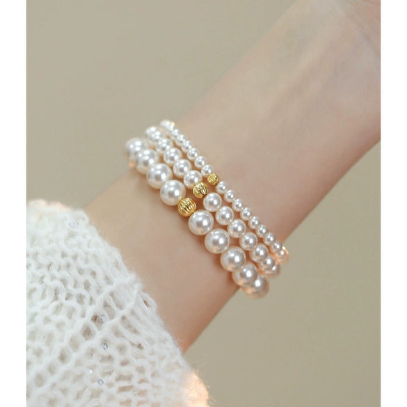 Pearl Bracelet Silver Handmade Original Design Women's Exquisite Allmatch Highend Stacked Strand Transfer Bead
