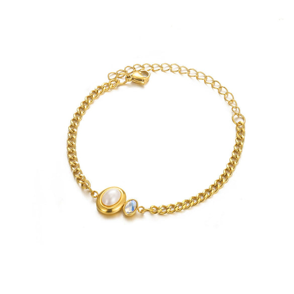 Pearl Bracelet Stainless Steel Geometric Inlaid Zircon Set With Diamonds Hand Jewelry