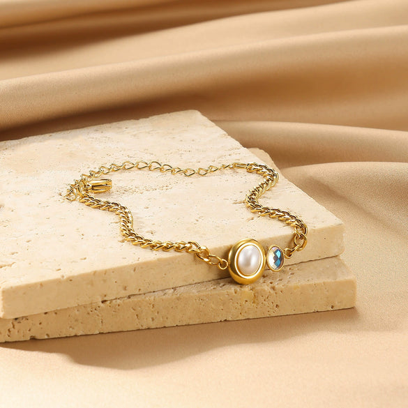 Pearl Bracelet Stainless Steel Geometric Inlaid Zircon Set With Diamonds Hand Jewelry