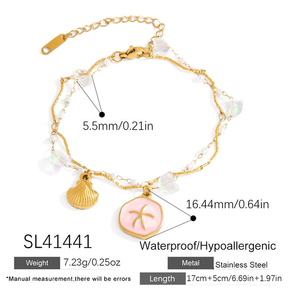 Pearl Bracelet Stainless Steel Titanium Steel Geometric Starfish Shell Pendant Electroplating Light Luxury Fashion Minimalist Jewelry For Women And Unisex