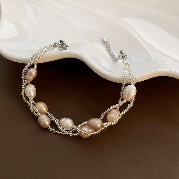 Pearl Bracelet Titanium Steel Geometric Electroplating Light Luxury Women's