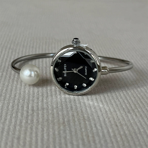 Pearl Bracelet Watch Alloy Stainless Steel Round Dial Women's Fashion Simple Exquisite