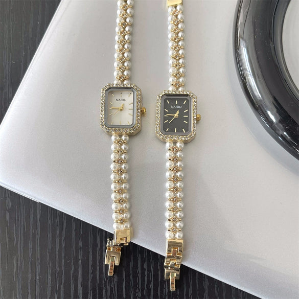 Pearl Bracelet Watch For Women Casual Style Round Dial Alloy Case Rose Gold Buckle Quartz Movement Wholesale
