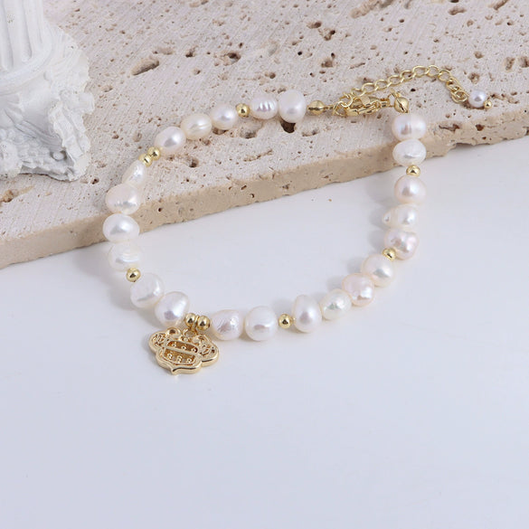 Pearl Bracelet With Fu Character Smiley Face Shell Bow Pendant For Women
