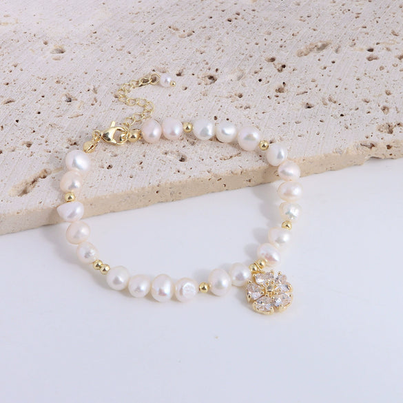 Pearl Bracelet With Fu Character Smiley Face Shell Bow Pendant For Women