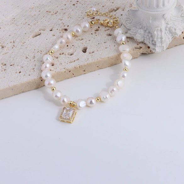 Pearl Bracelet With Fu Character Smiley Face Shell Bow Pendant For Women