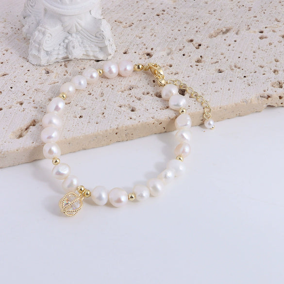 Pearl Bracelet With Fu Character Smiley Face Shell Bow Pendant For Women