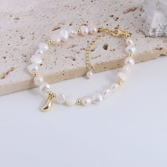 Pearl Bracelet With Fu Character Smiley Face Shell Bow Pendant For Women