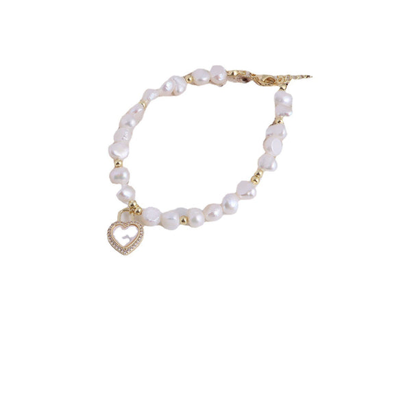 Pearl Bracelet With Fu Character Smiley Face Shell Bow Pendant For Women