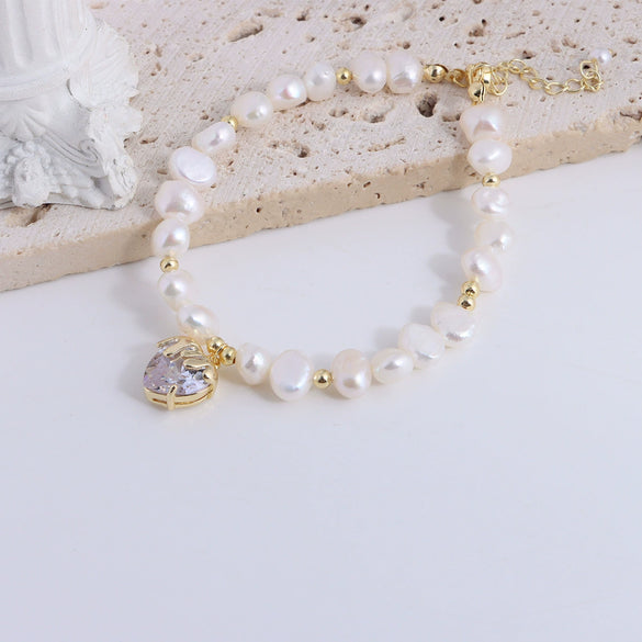 Pearl Bracelet With Fu Character Smiley Face Shell Bow Pendant For Women