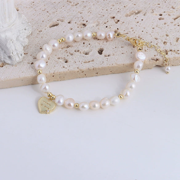 Pearl Bracelet With Fu Character Smiley Face Shell Bow Pendant For Women