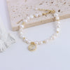 Pearl Bracelet With Fu Character Smiley Face Shell Bow Pendant For Women