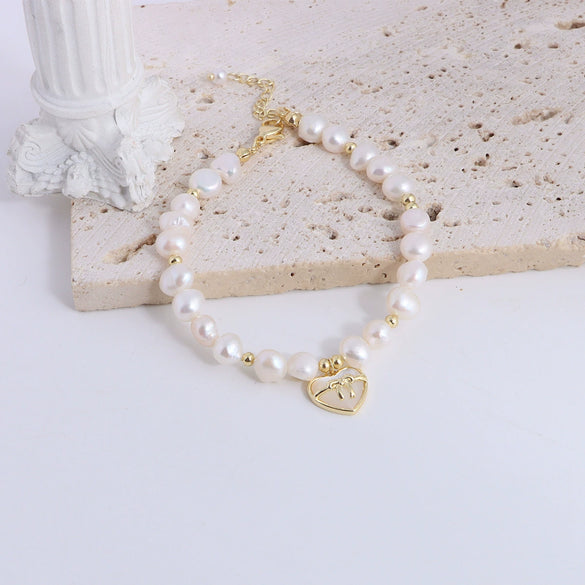 Pearl Bracelet With Fu Character Smiley Face Shell Bow Pendant For Women