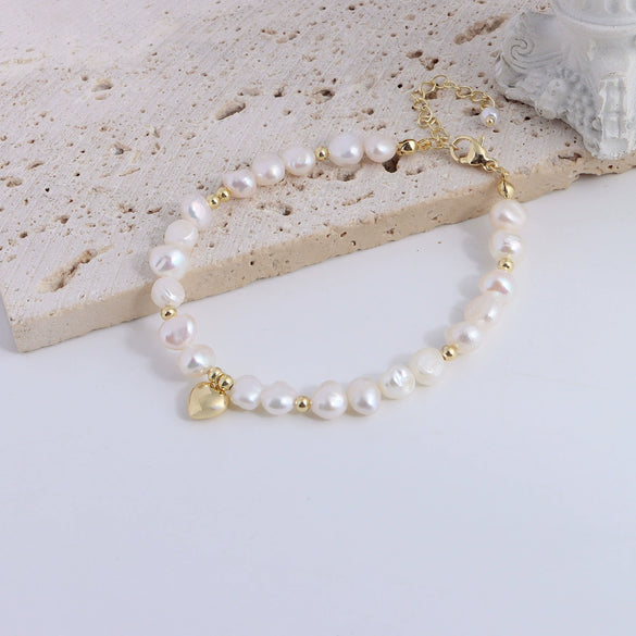 Pearl Bracelet With Fu Character Smiley Face Shell Bow Pendant For Women