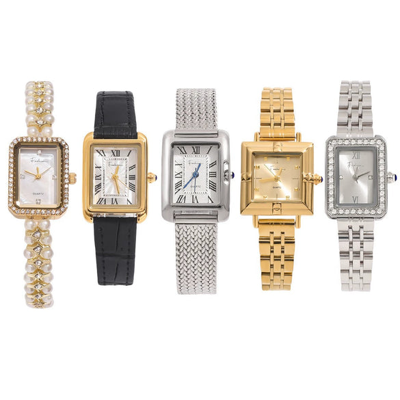 Pearl Bracelet Women's Mechanical And Quartz Watch Alloy Strap Metal Case Rectangle Dial Luxury Wristwatch