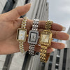 Pearl Bracelet Women's Mechanical And Quartz Watch Alloy Strap Metal Case Rectangle Dial Luxury Wristwatch