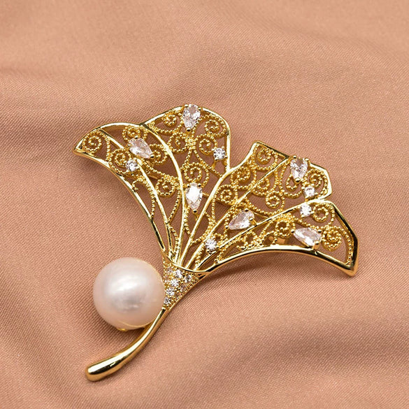 Pearl Brooch Sea Bamboo Tassel Flower Retro Style Fruit Shape Electroplated