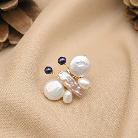 Pearl Brooch Sea Bamboo Tassel Flower Retro Style Fruit Shape Electroplated