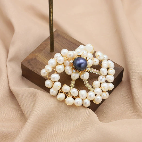 Pearl Brooch Sea Bamboo Tassel Flower Retro Style Fruit Shape Electroplated